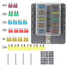 Plastic Cover Fuse Box Holder LED Indicator 10 Ways Blade Block for Car Boat