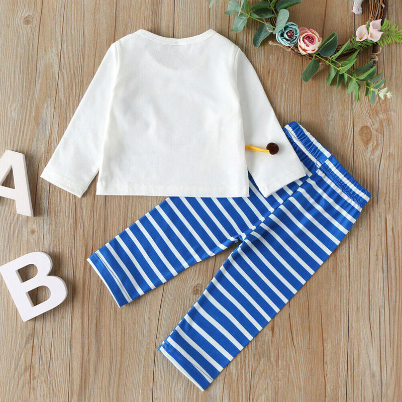 Autumn Toddler Long Sleeve T-shirt Tops Stripe Pants Clothes Set (3-6M)