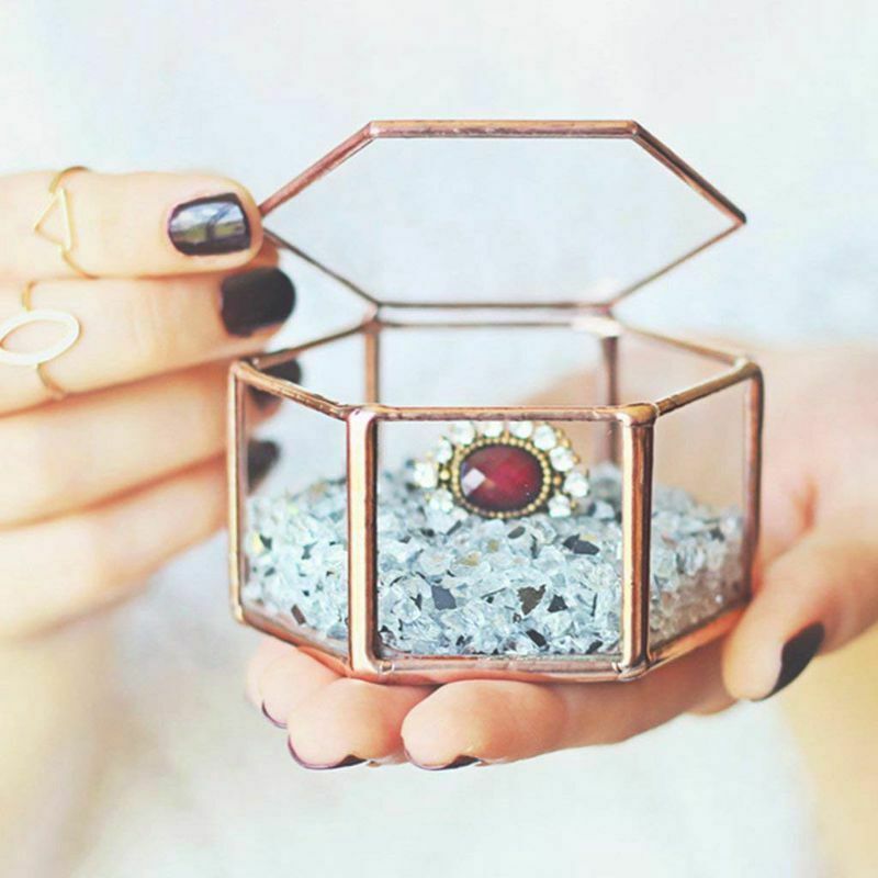 Geometric Glass Terrarium Box Jewelry Box Glass Succulent Plant Pot Deco He