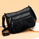 Fashion Women Splicing PU Rabbit Shoulder Bag Multi-pocket Messenger Purse