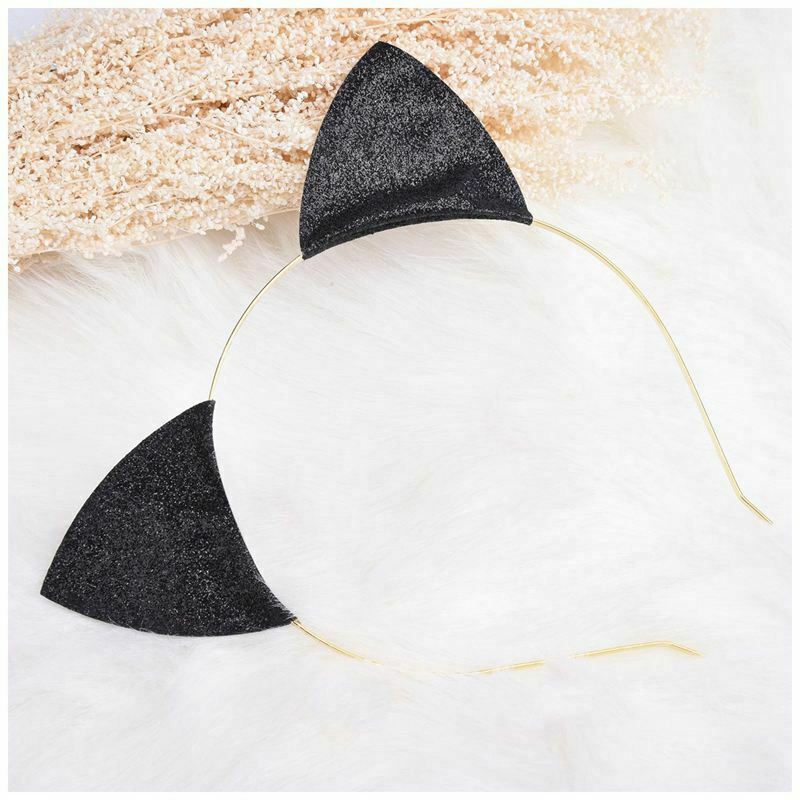 4 Pieces Glitter Cat Ear Headbands Kitty Headbands Cat Ear Hair Hoops for D X4I7