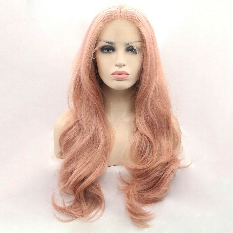 Fashion Pink Wig Glueless Long Natural Wavy Middle Part Synthetic Wigs For  U8S6