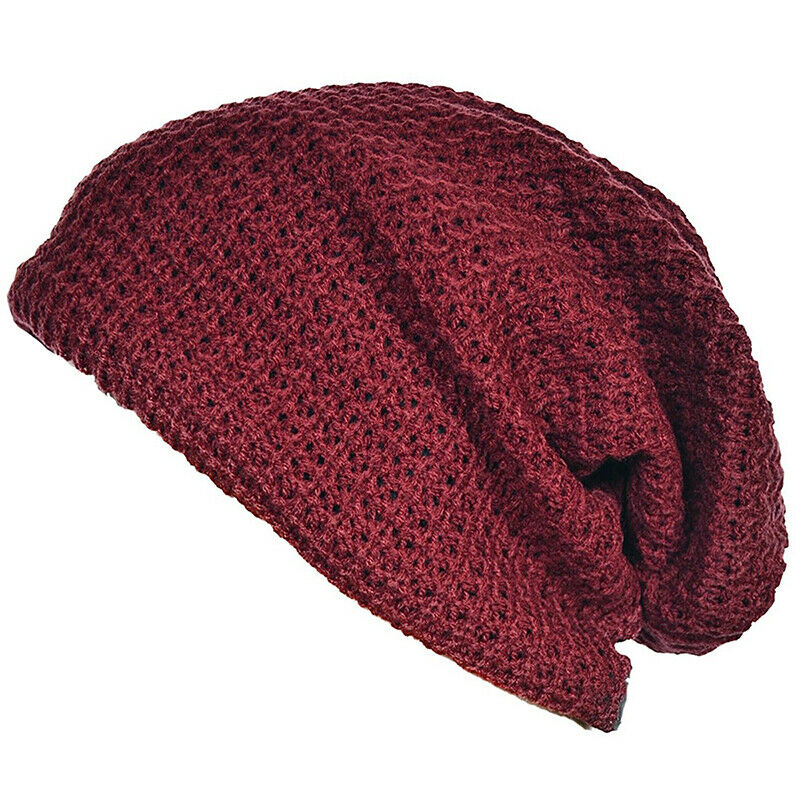 Mens Slouchy Long Beanie Knit Cap for Summer Winter Oversize Jujube red V3L3
