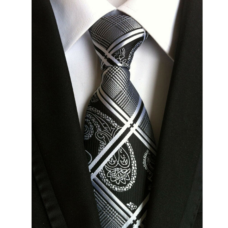 New Black Floral WOVEN JACQUARD Silk Men's Suits Tie Necktie
