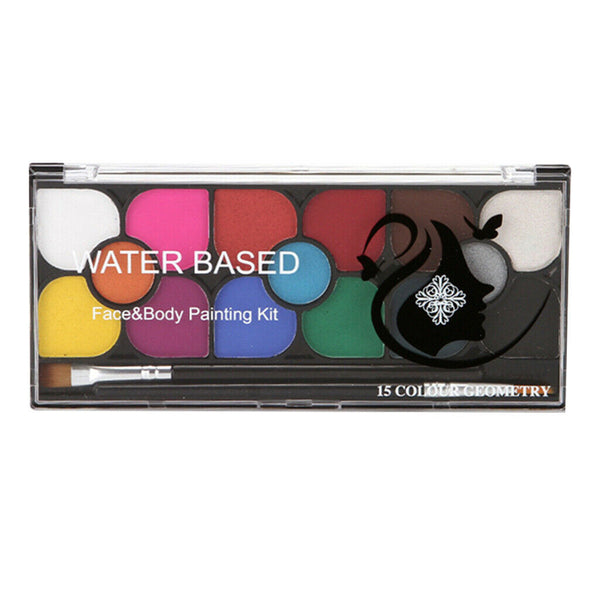 15 Color Non Toxic Face Paint Palette Adults Kids Painting Brush Art Fancy Dress
