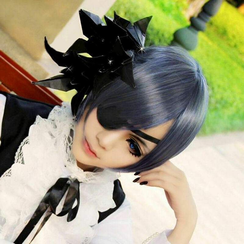 Black Fashion Butler Ciel Phantomhive Short Blue Gray Costume Wig Anime Cos L9E6