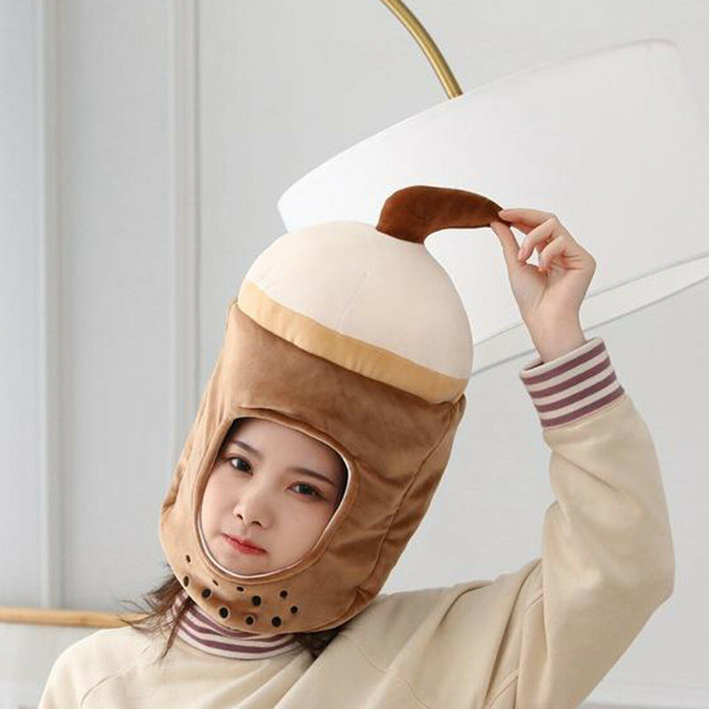 Girls Bubble Tea Shape Headband Plush Hat Cap Headdress for Women Teens