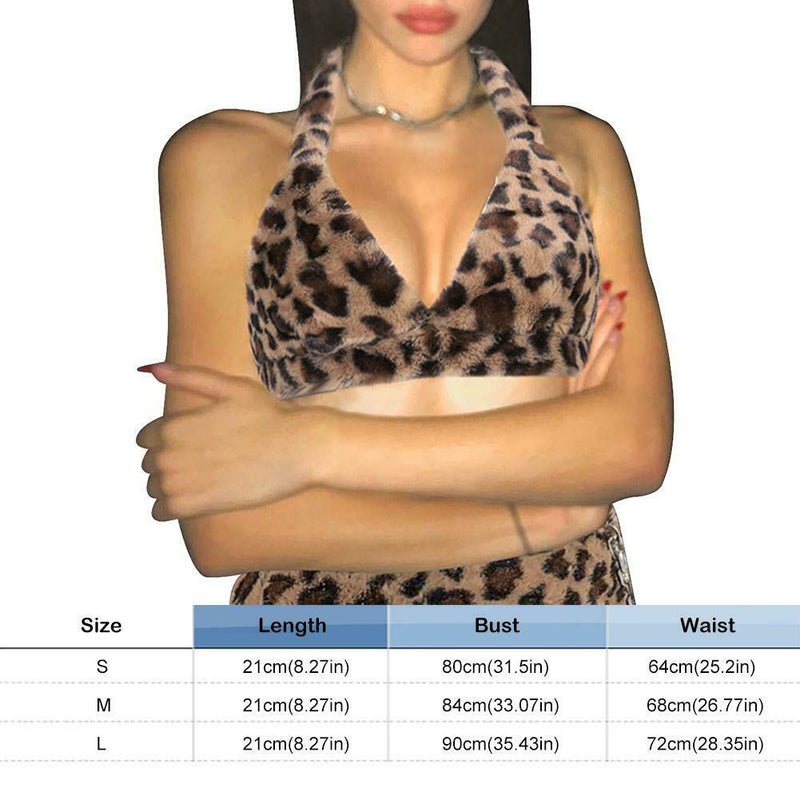 Leopard Halter Vest Women V-neck Bra Tank Sleeveless Crop Tops (Brown M)