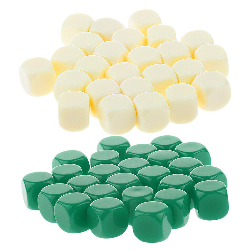 50 Pieces Opaque Blank Dice D6 for D&D RPG MTG Party Games Green + Beige