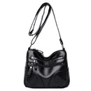 Fashion Messenger Bag Women Leather Multi Pocket Shoulder Handbag (Black)