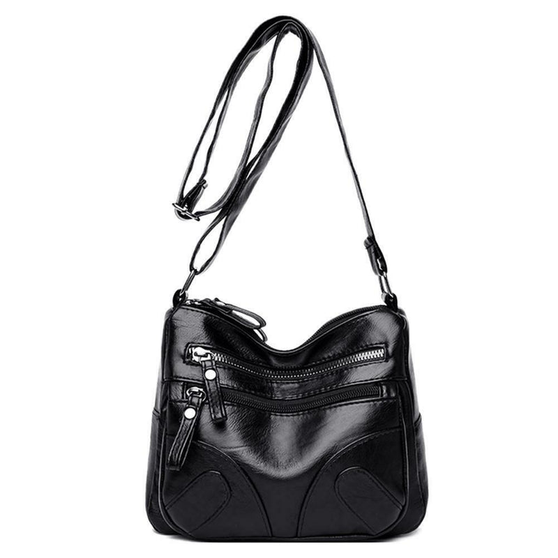 Fashion Messenger Bag Women Leather Multi Pocket Shoulder Handbag (Black)