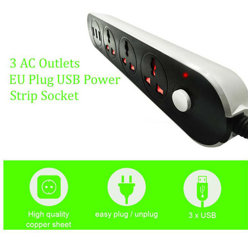 USB Power Socket European Plug  3-Port USB Charger 3 M Universal Cabl Hn