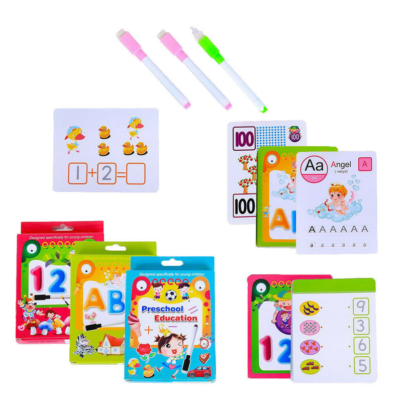 3 Set Learning Flashcards Preschool Education w/Wipe-clean Pen for Parents