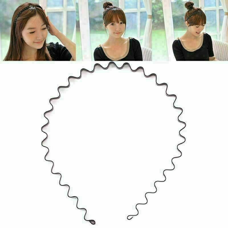 5pcs Unisex Sport Headband Black Head Hoop Band Hairband Metallic Wavy Hair O8W5