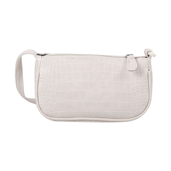 Casual Alligator PU Women Handbag Tote Chain Underarm Shoulder Bag (White)