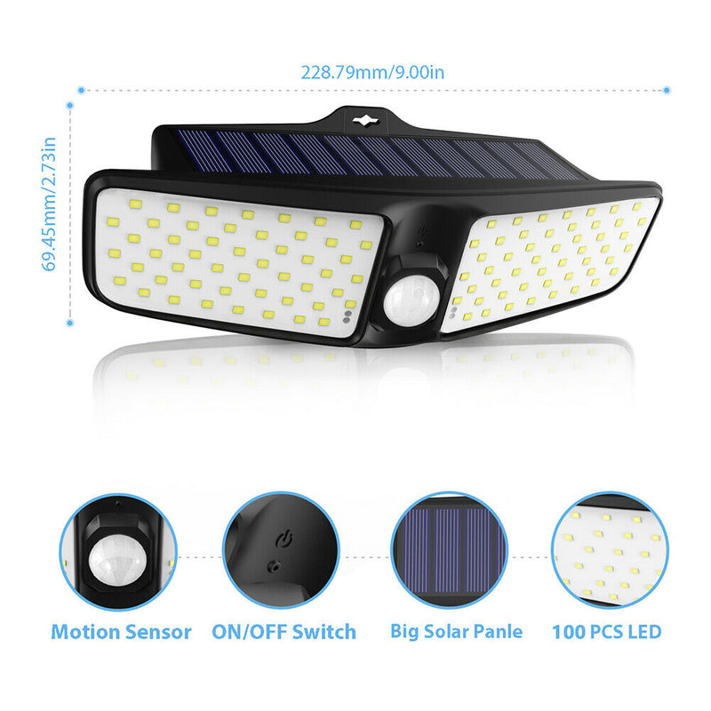 100LED Solar Wall Lamps Outdoor Waterproof Street Courtyard Induction Lamp