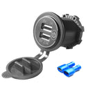 3.1A Dual USB Charger Socket with Touch Switch + 2 Terminals for Car Motorcycle