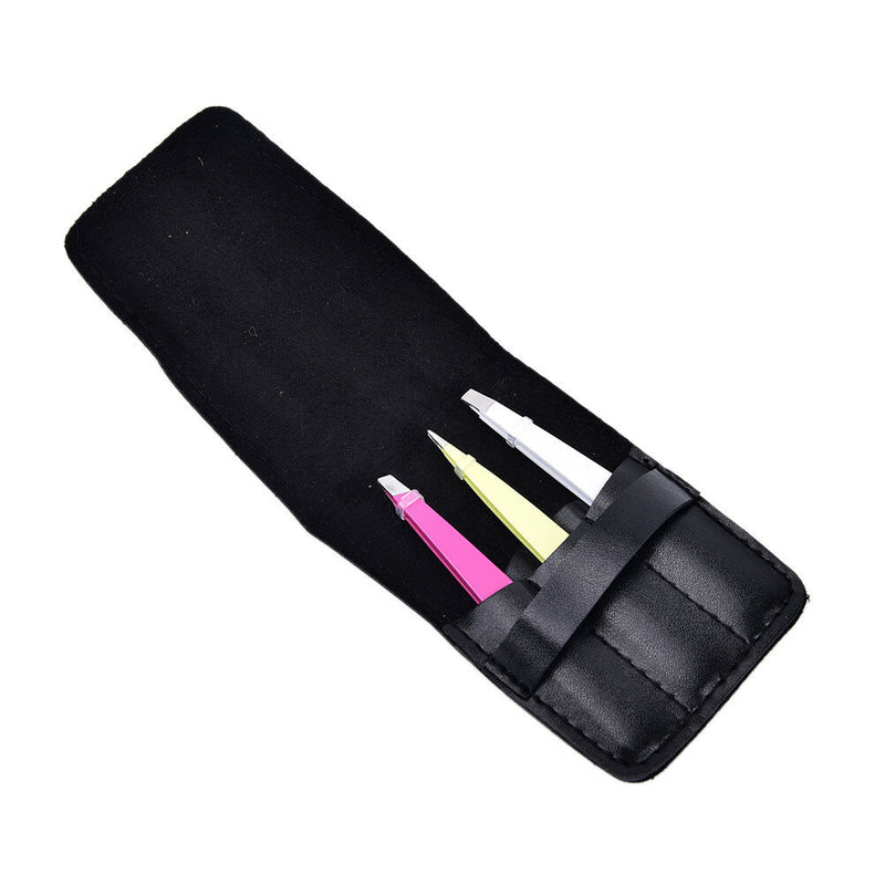 3pcs Professional Eyebrow Tweezers Hair Beauty Hair Removal Face Kit Pouch FT