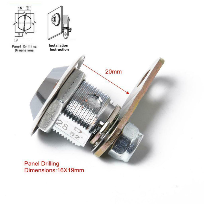Tubular Cam Lock W/ 1-1/8" Cylinder 2 Keys Alike Pull Drawer Cabinet Toolbox