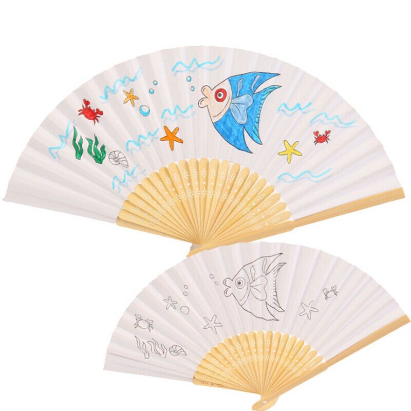 1Pc Kids DIY drawing toys craft blank paper hand fan children painting toysOZ
