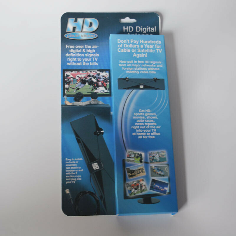 Digital Indoor TV Antenna 1080P HDTV HD VHF UHF FM Flat Box Ready High Gain P5O1