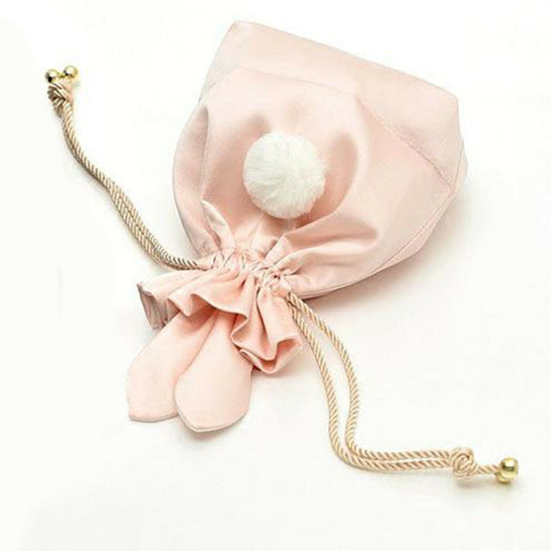 Pink Silk Fabric Bunny Storage Bag with Drawstring, 7.87x2.76x10.63 inch