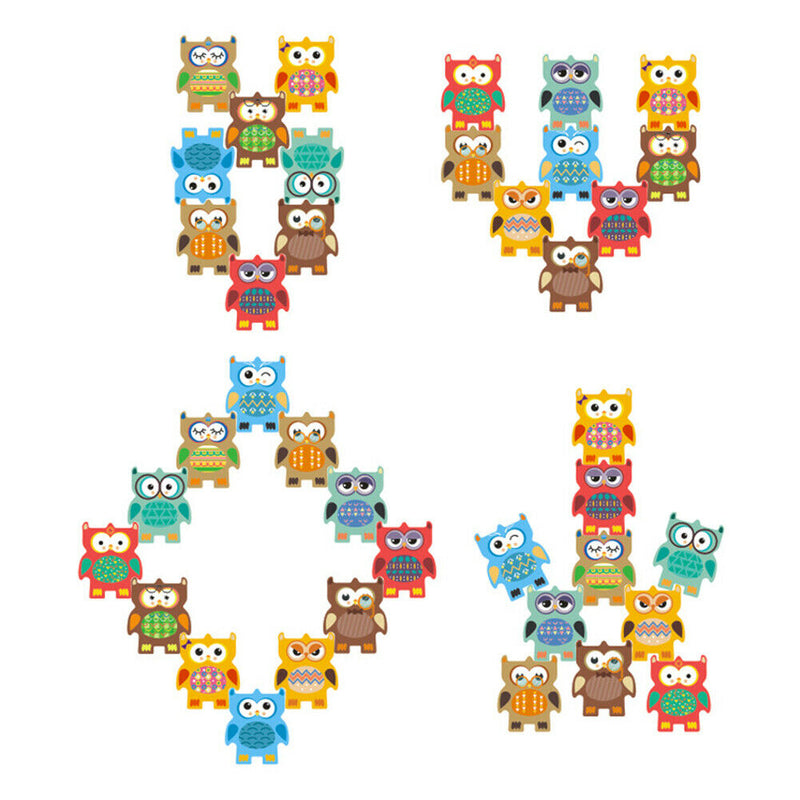 12pcs Owl Stacking Blocks Puzzle Toys for Kids Wooden Piles Balance Game