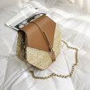 Hex-shape Straw+PU Shoulder Handbags Beach Women Top-handle Bags (Brown) SN9F