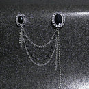 Men's Luxury Fashion Royal Black Tassels Gem Brooch Pin Lapel Party Corsage