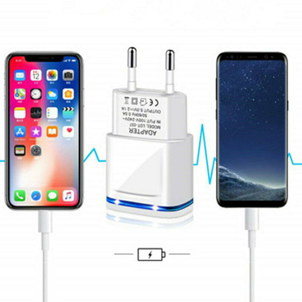 EU Plug Universal 2.1A 5V USB Phone Fast Charger LED Light For Traveling Outdoor