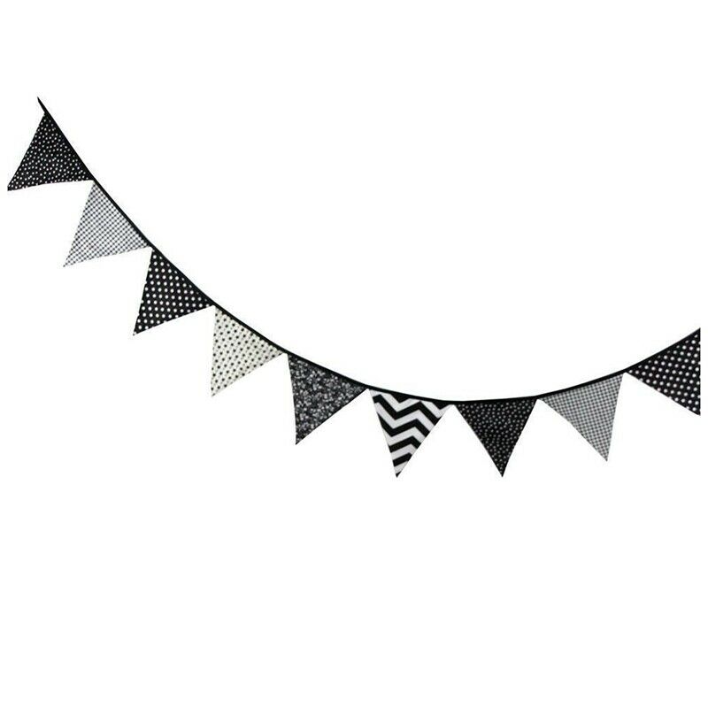 12 Flags 3.2m Black White Cotton Party Wedding Pennant Bunting Banner Decor