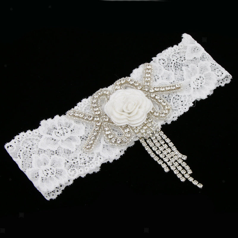 Wedding Garter Flower Applique Keepsake Throwaway Rhinestone Lace Thigh Ring