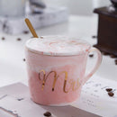 Mr Mrs Coffee Mugs Set, Ceramic Marble 15Oz Coffee Cup With Lids And Spoon  Z9C8