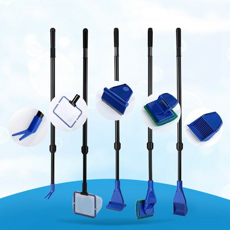 5 in 1 Aquarium Cleaning Kit Fish Tank Glass (Blue + Black)
