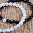 2pcs Lovers Couple Balanced Bracelets Black White Howlite Matte Agate Beads Gift