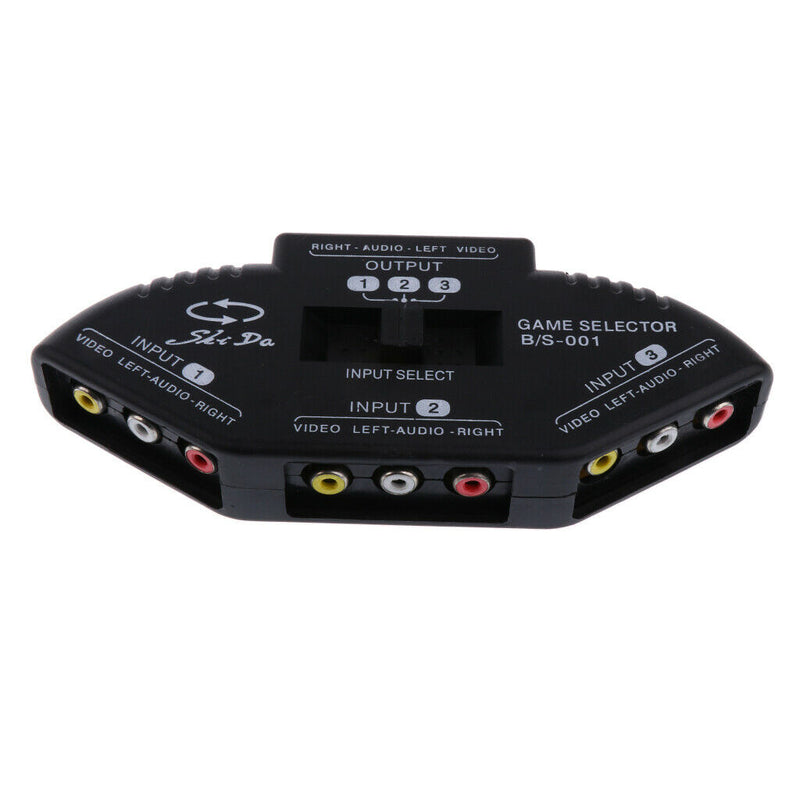 Durable 3 Way Audio Video AV RCA Switch Switcher Splitter+Cable