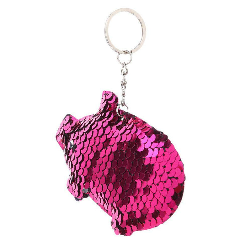 Sequins Pig Keychain Car Backpack Accessories Girl Keyring Pendant (Purple) A
