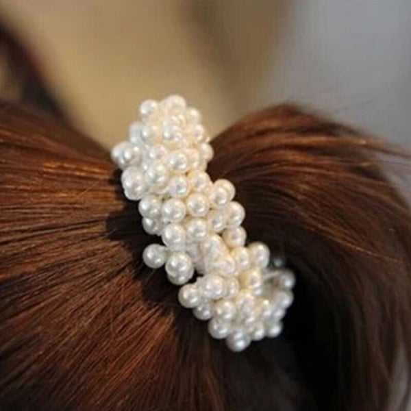 3Pcs Elegant Women Pearls Beads Hair Band Rope Scrunchie Ponytail Jewelry Holder