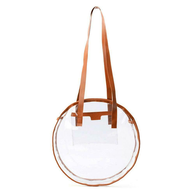 Summer Beach Round Transparent Women Handbag Tote Shopping Bags (Brown)