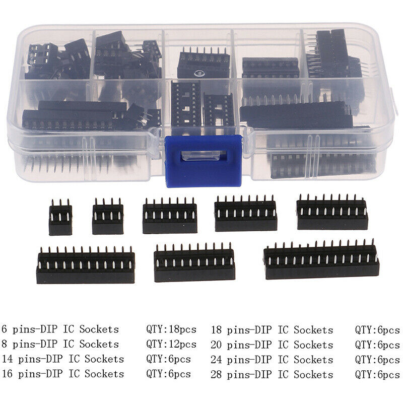 66Pcs/Box DIP IC Sockets Solder Type Socket Kit 6/8/14/16/18/20/24/28 PinJCAU Tw