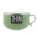 900ML Stainless Steel Noodles Bowl Soup Fruit Salad Bowl with Spoon Green