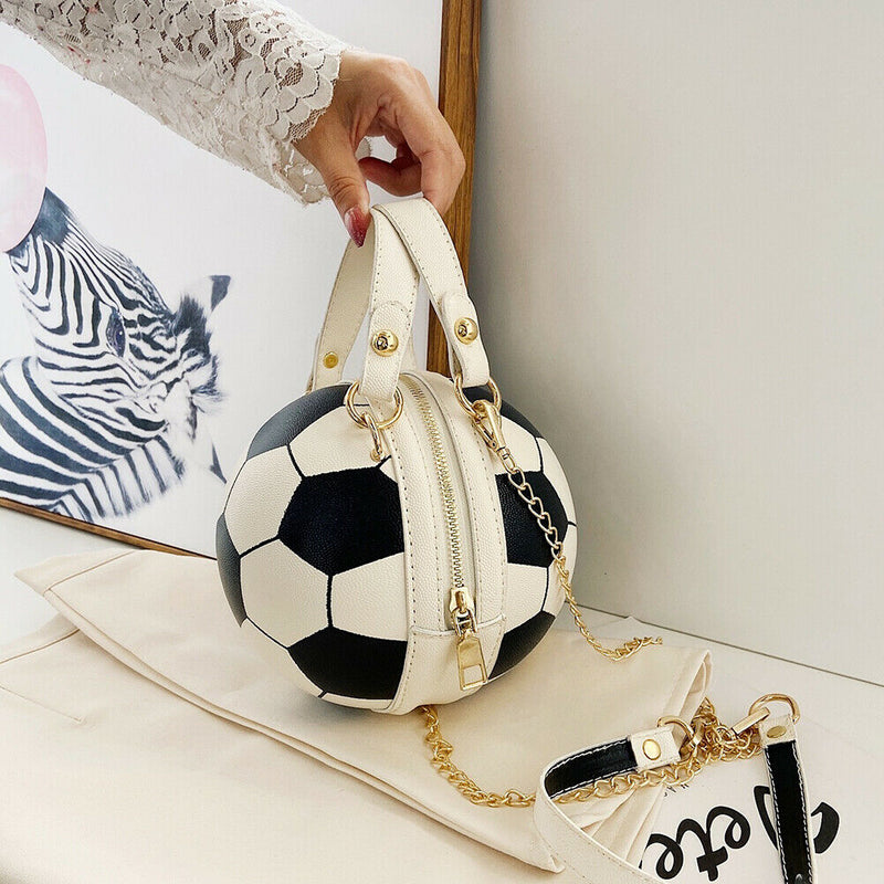 Round Shoulder Bag Women Totes Chain Messenger Handbag (Football White)