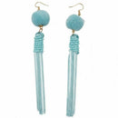Women's Pom Pom Long Beaded Thread Tassel Drop Dangling Earrings Blue