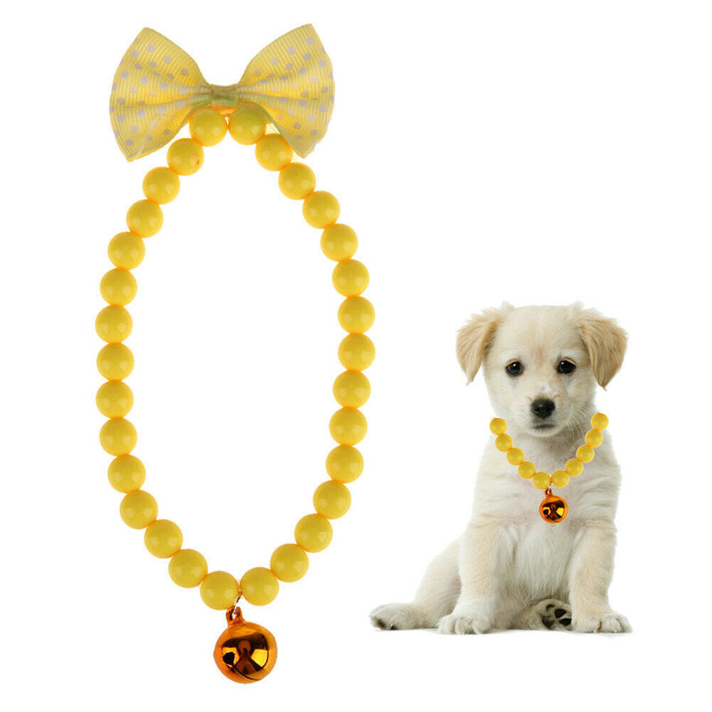 Pet Dog Cat Jewelry Acrylic Beads Necklace Bowknot Collars With Bells