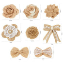 24Pcs Burlap Flowers,8 Styles Natural Handmade Rustic Rose Flower Bowknot W T3K2