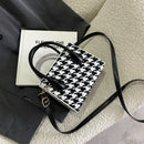 Retro Plaid Shoulder Crossbody Bag Women PU Portable Totes Handbags (Black)