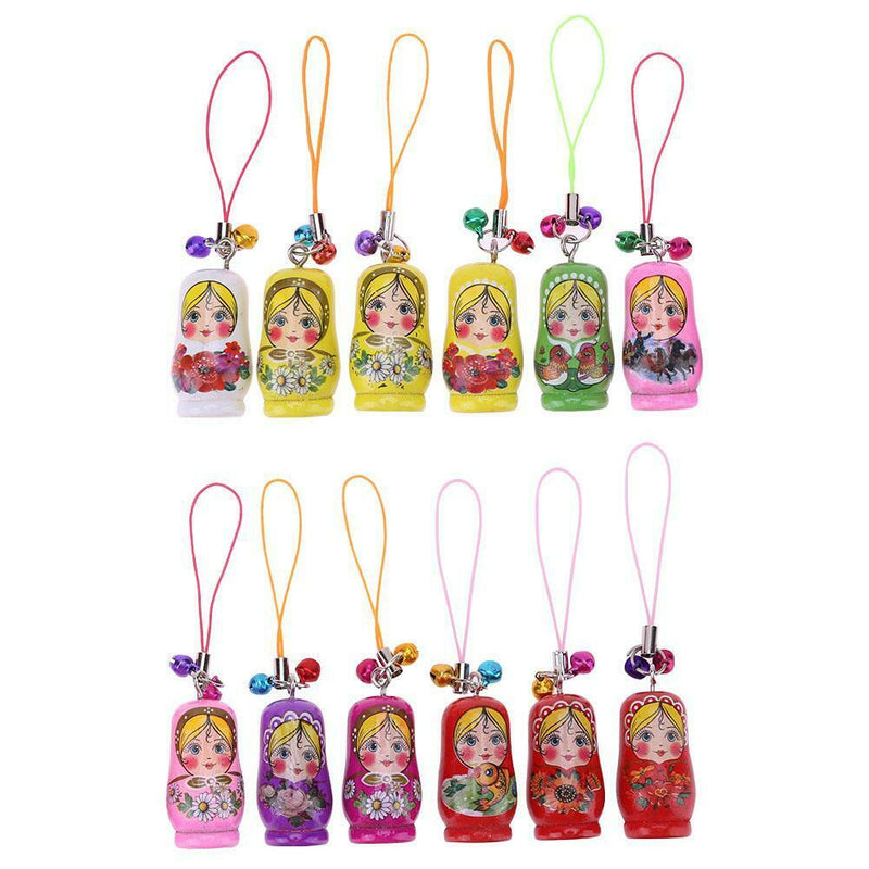 12pcs Creative Wooden Russian Matryoshka Keychain Car Handbag Ornaments A