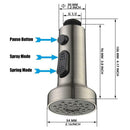 3 Function Kitchen Faucet Spray Head Replacement Part - Pull Out Settings Shower