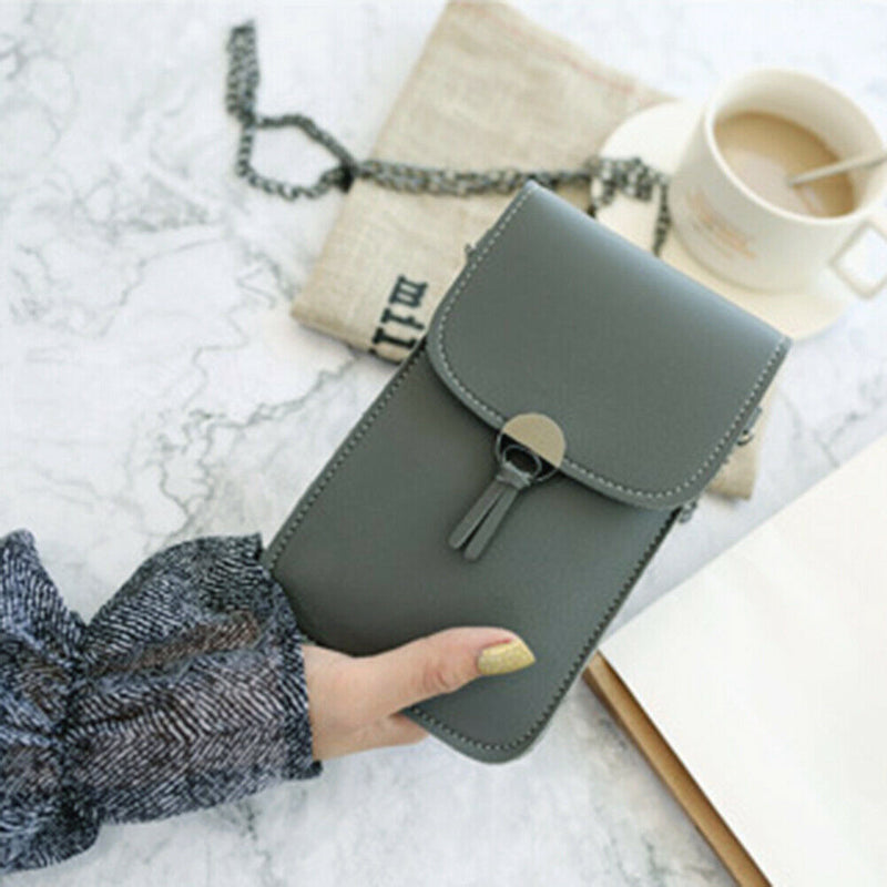 Touch Screen Phone Purse Women PU Shoulder Chain Mini Pouch (Dark Grey)