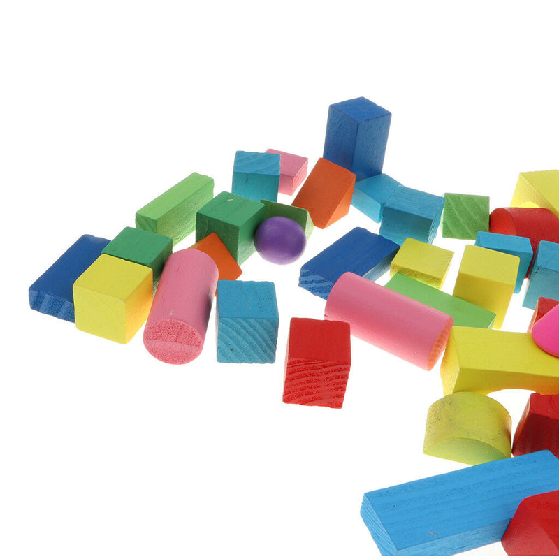 Wooden Building Blocks Set - 34Pcs Blocks in 8 Colors and 9 Shapes